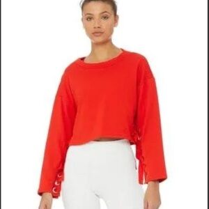 Alo Yoga Suspension pull over Red Cropped Top with Side Ties